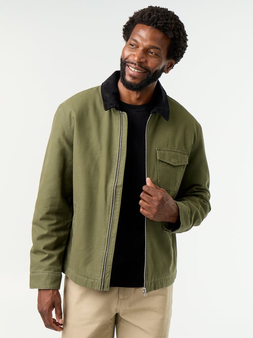 Short Zip-Up Jacket with Velvet Contrast Collar - Kiabi