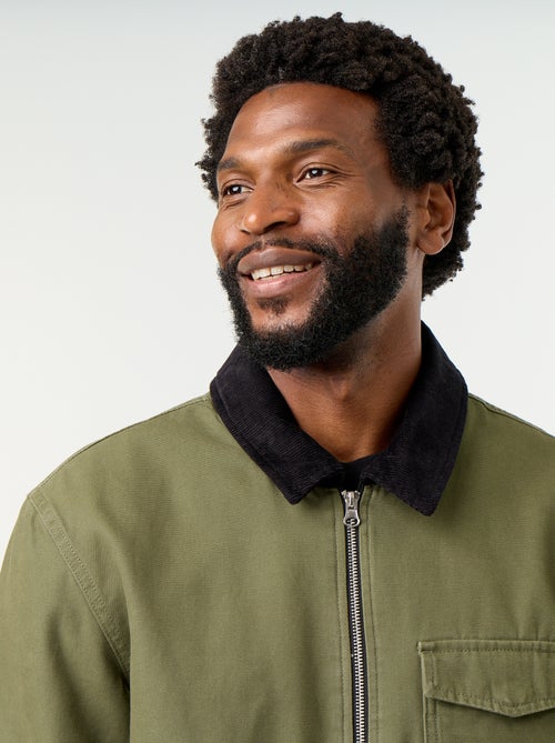 Short Zip-Up Jacket with Velvet Contrast Collar - Kiabi