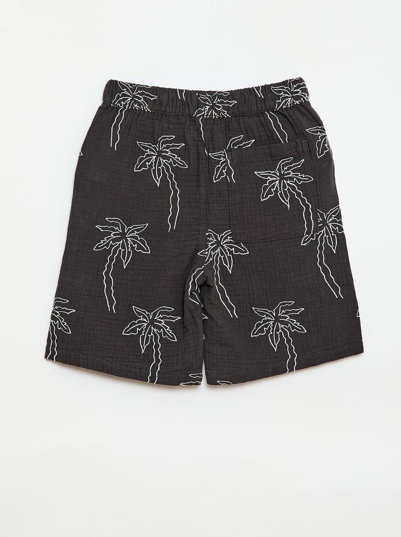 Shorts aus Baumwollgaze mit Stickmuster Schwarz - Kiabi