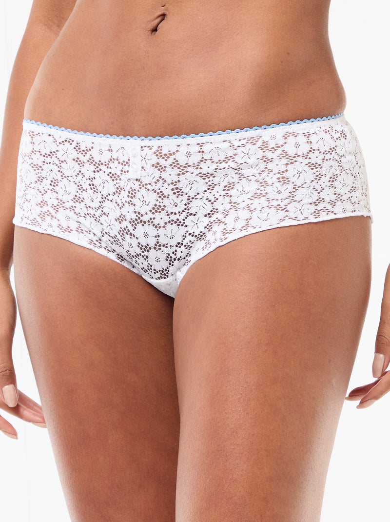 Shorty en dentelle fleurie transparente Blanc - Kiabi