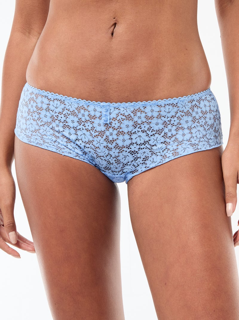 Shorty en dentelle fleurie transparente Bleu - Kiabi