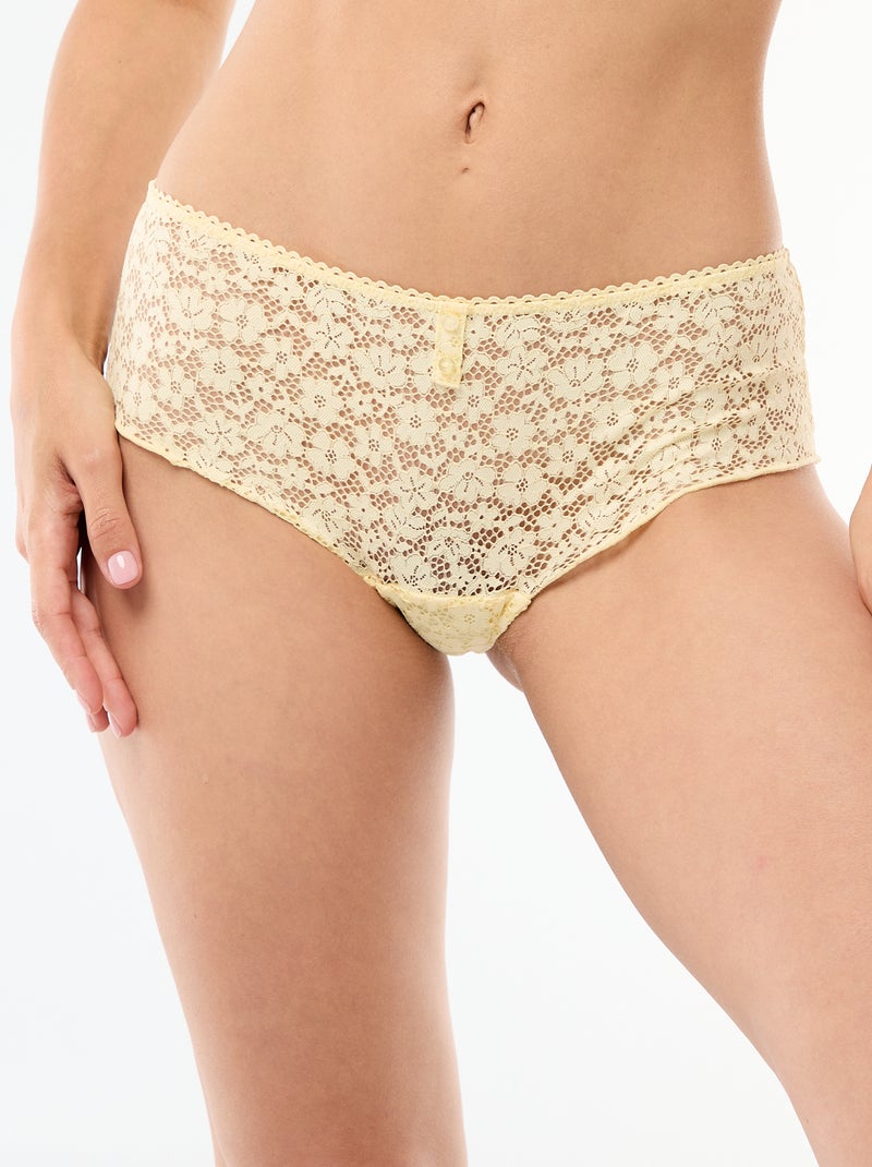 Shorty en dentelle fleurie transparente Jaune - Kiabi