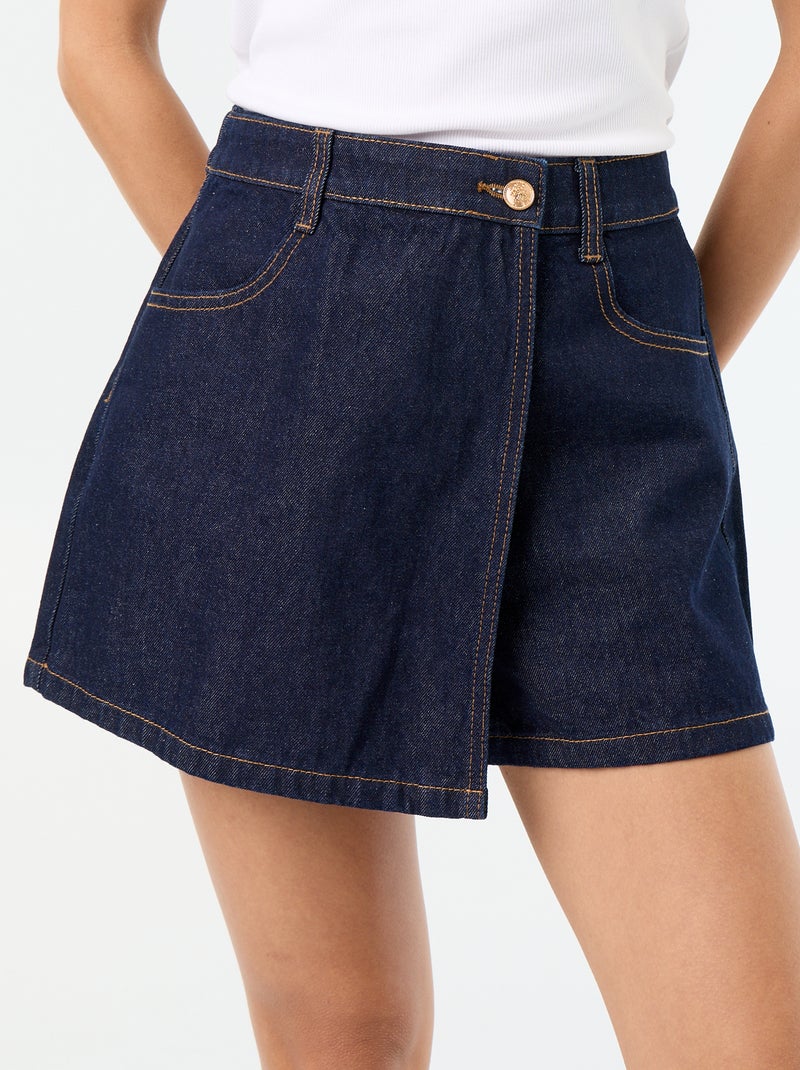 Skort en denim taille haute Bleu - Kiabi