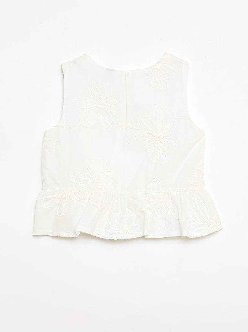Sleeveless Blouse with Floral Embroidery White - Kiabi