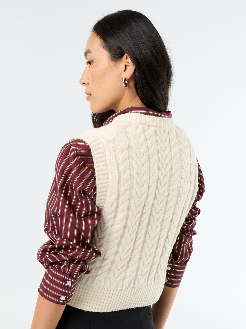 Sleeveless cable knit sweater Beige - Kiabi