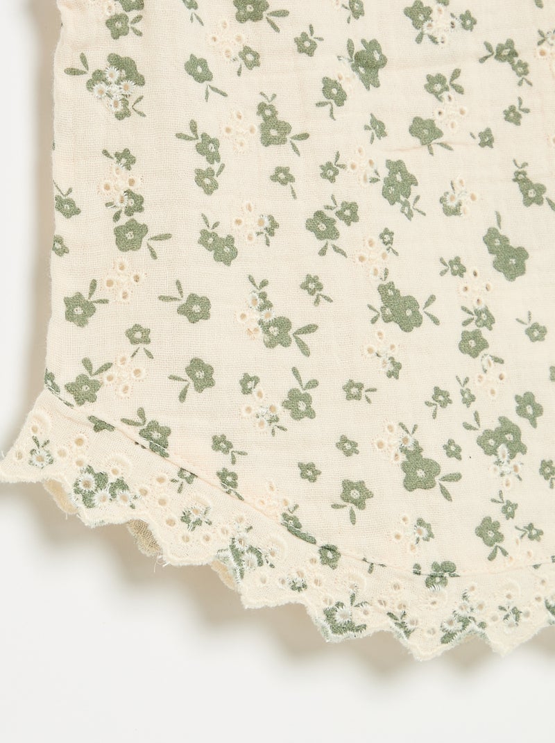 Sleeveless Cotton Gauze Blouse with Broderie Anglaise Beige - Kiabi