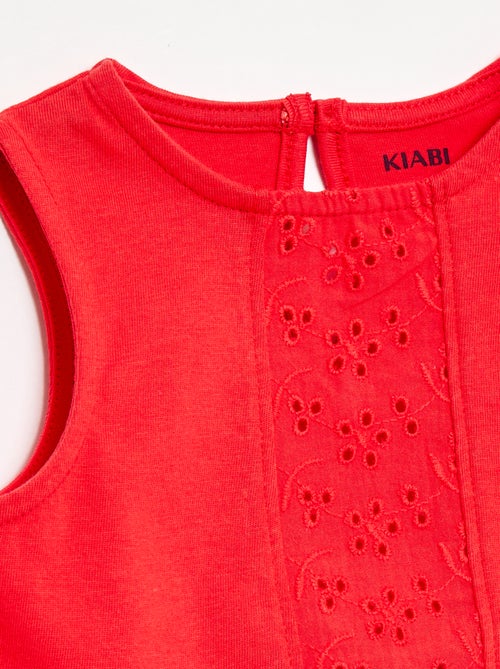 Sleeveless cotton jersey T-shirt with broderie anglaise details - Kiabi