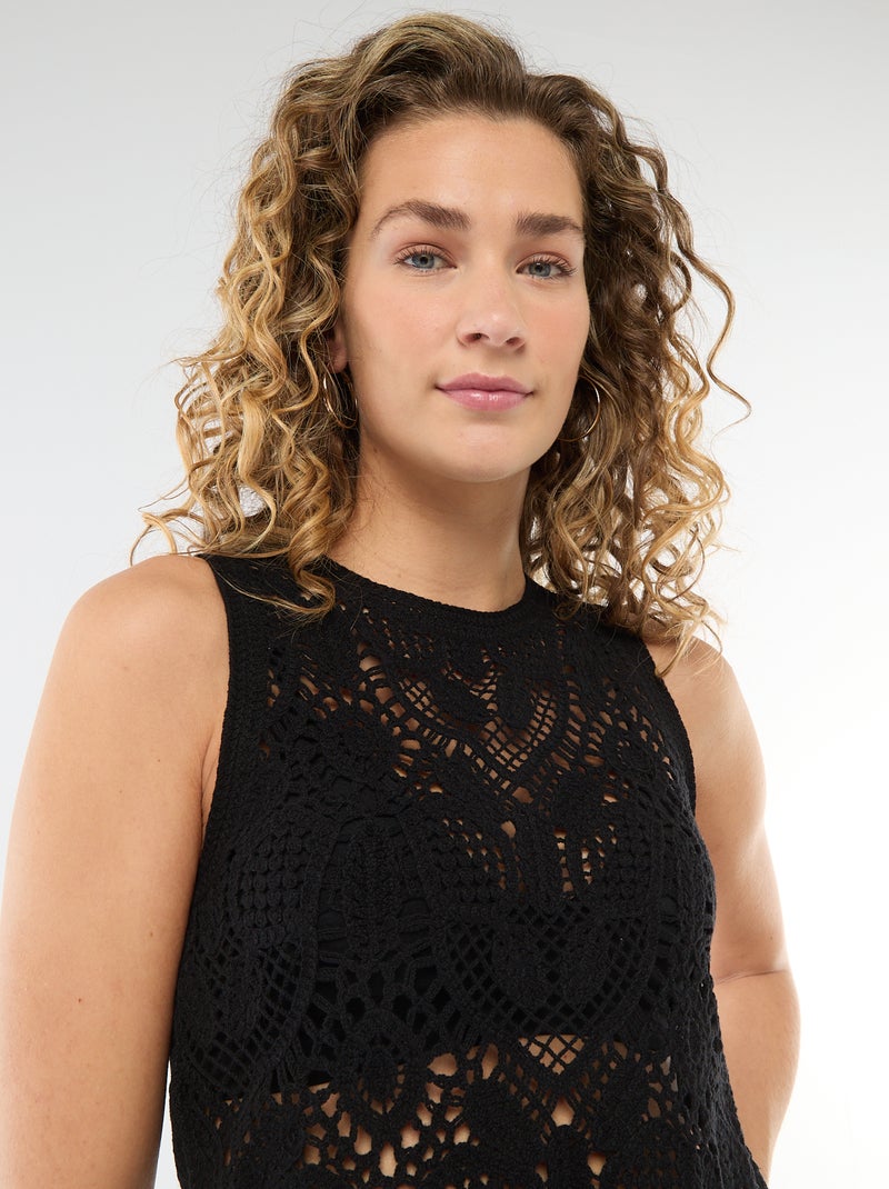 Sleeveless Crochet Top Black - Kiabi