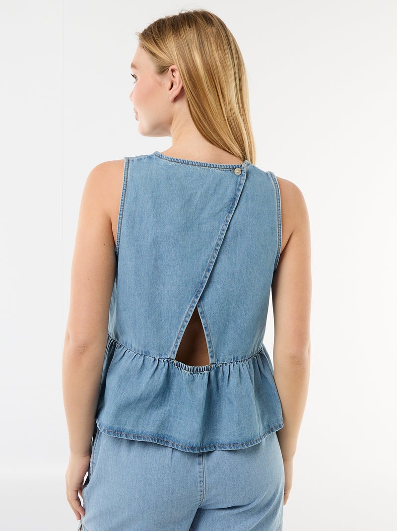 Sleeveless Denim Peplum Top Blue - Kiabi