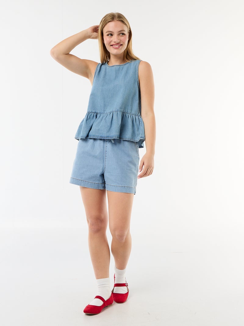 Sleeveless Denim Peplum Top Blue - Kiabi