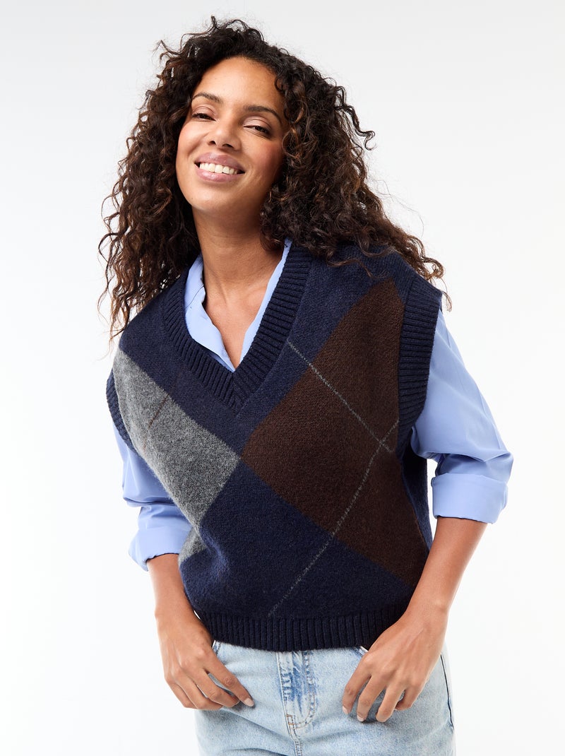 Sleeveless Diamond Pattern Sweater Blue - Kiabi