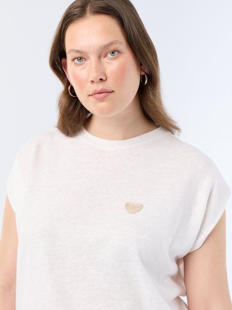 Sleeveless jersey t-shirt with small chest embroidery Beige - Kiabi