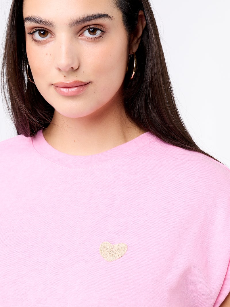Sleeveless jersey t-shirt with small chest embroidery Pink - Kiabi