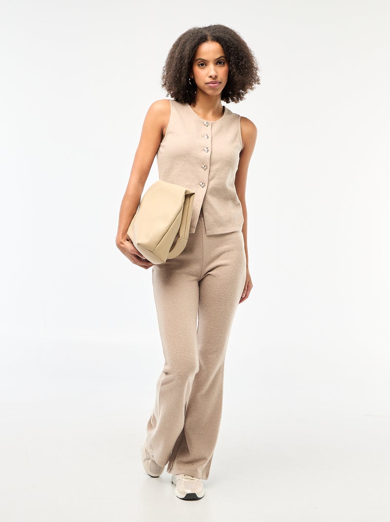 Sleeveless Knit Top with Button Detail Brown - Kiabi