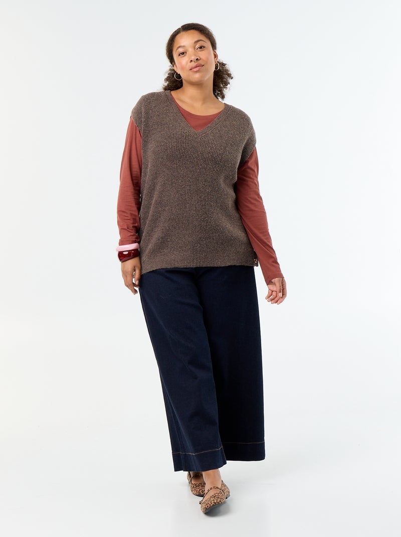 Sleeveless knit top with golden embellishments Brown - Kiabi