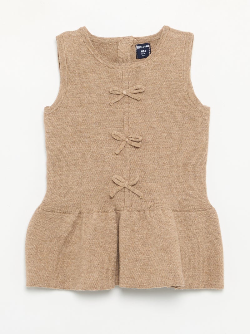 Sleeveless knitted dress with bows Beige - Kiabi