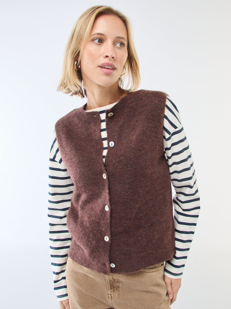 Sleeveless Plain Knit Vest Brown - Kiabi