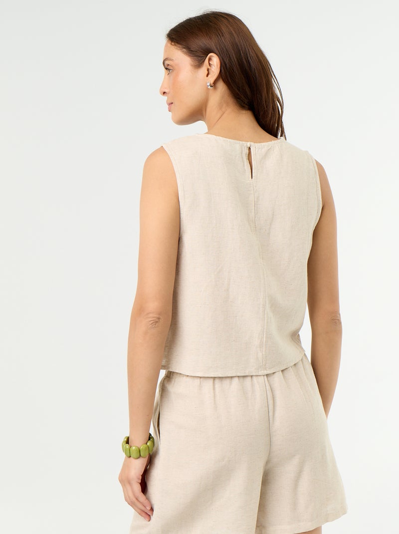 Sleeveless round neck top Beige - Kiabi