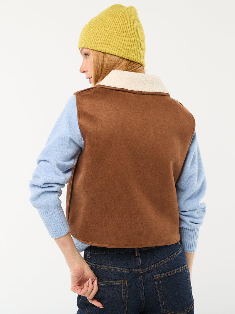 Sleeveless Sherpa Cropped Vest Brown - Kiabi