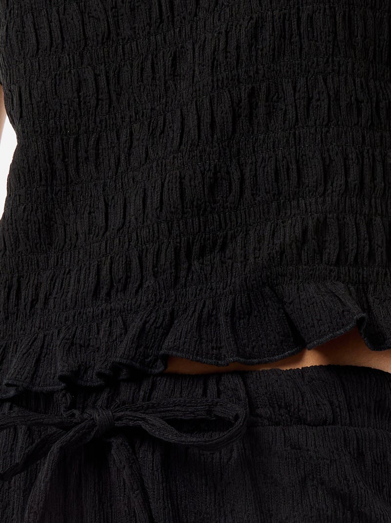 Sleeveless Smocked Top Black - Kiabi