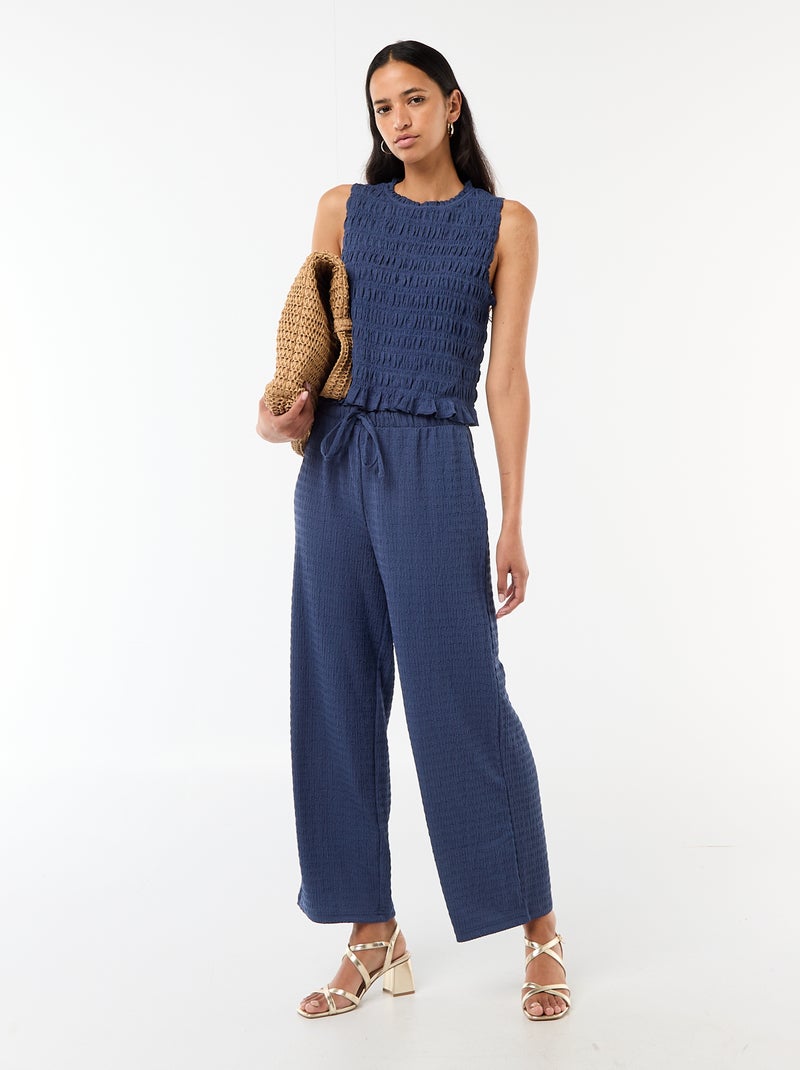 Sleeveless Smocked Top Blue - Kiabi