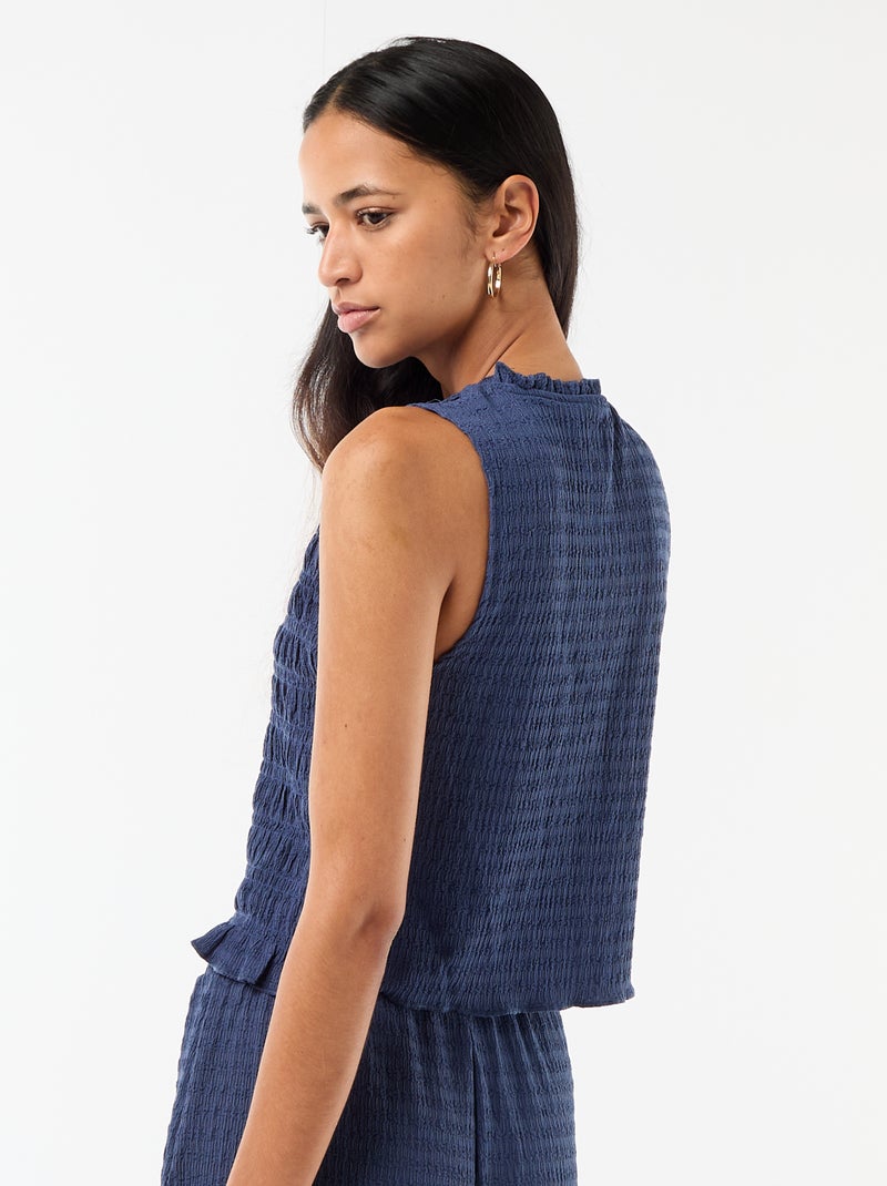 Sleeveless Smocked Top Blue - Kiabi