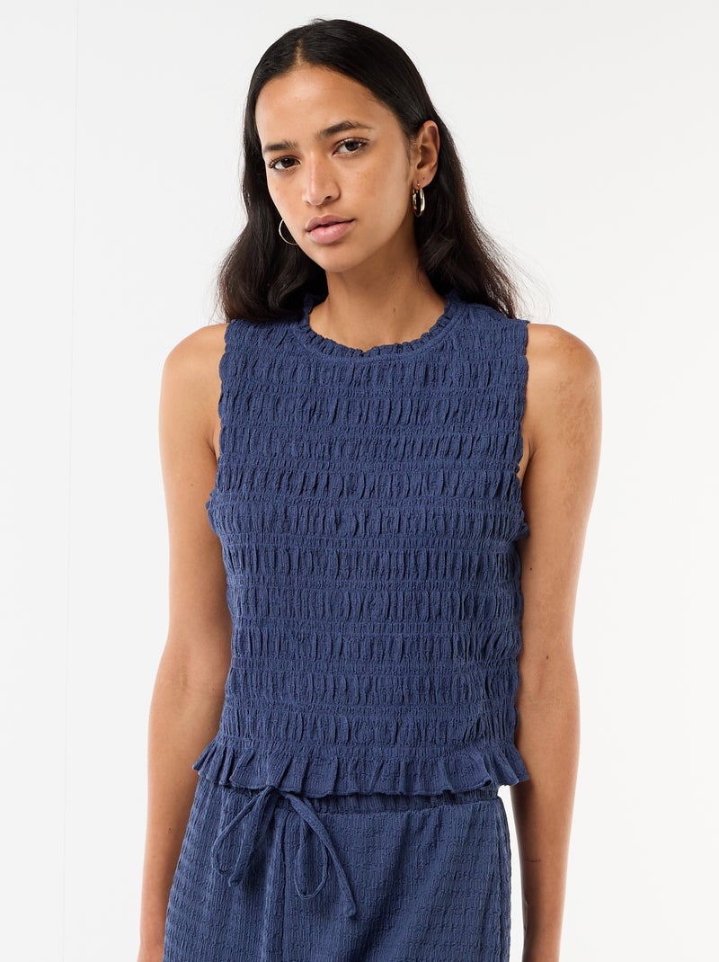 Sleeveless Smocked Top Blue - Kiabi