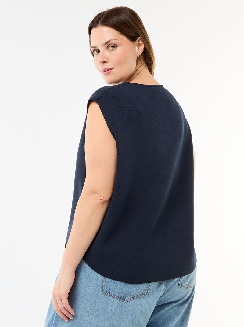 Sleeveless Sweater with Gold-Tone Side Buttons Blue - Kiabi