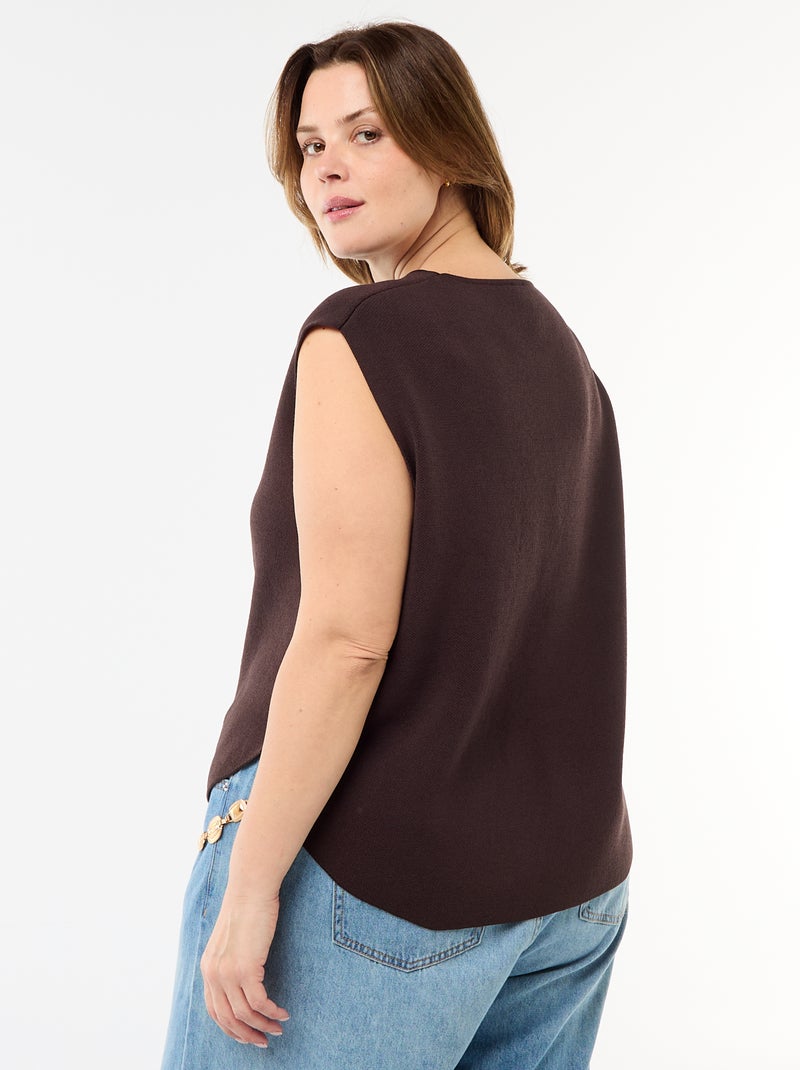 Sleeveless Sweater with Gold-Tone Side Buttons Brown - Kiabi