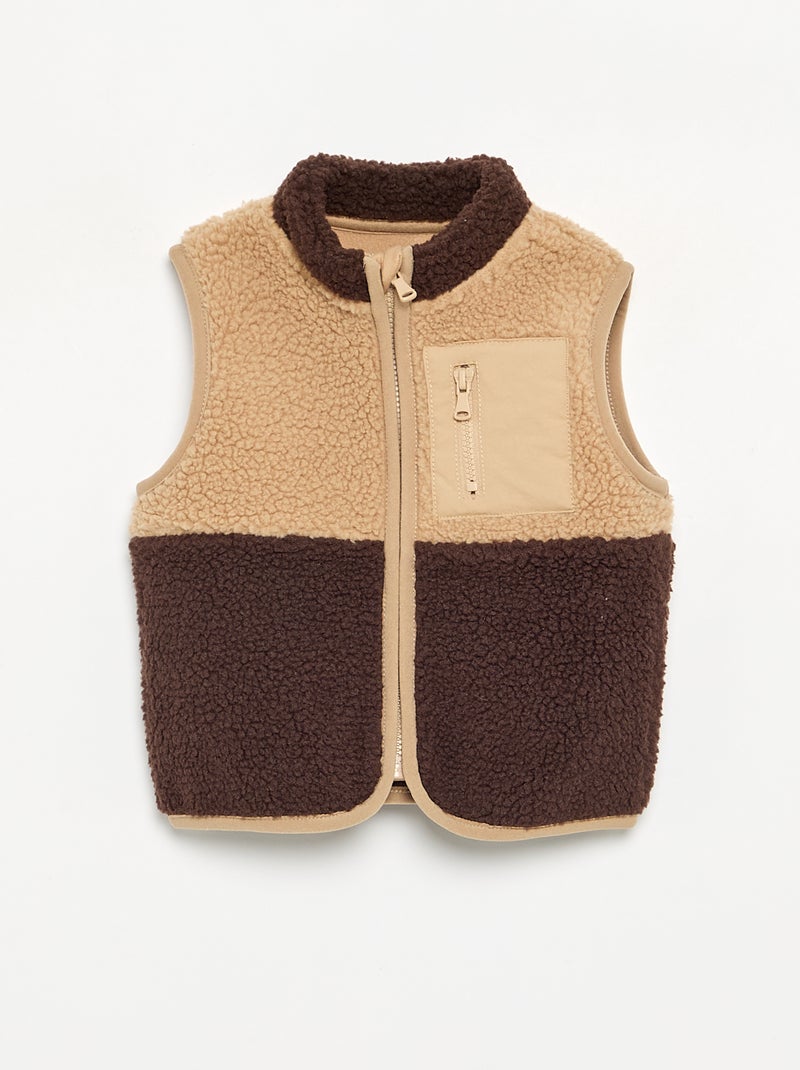 Sleeveless Teddy Effect Gilet Brown - Kiabi
