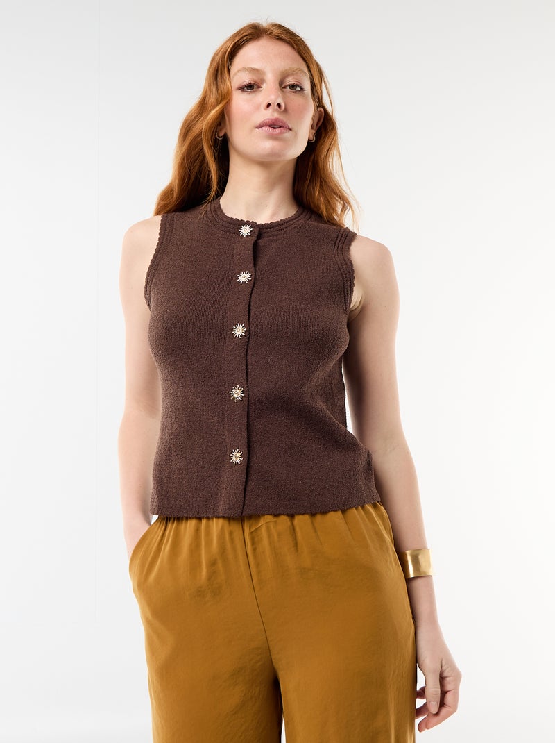 Sleeveless Top with Gold Buttons Brown - Kiabi