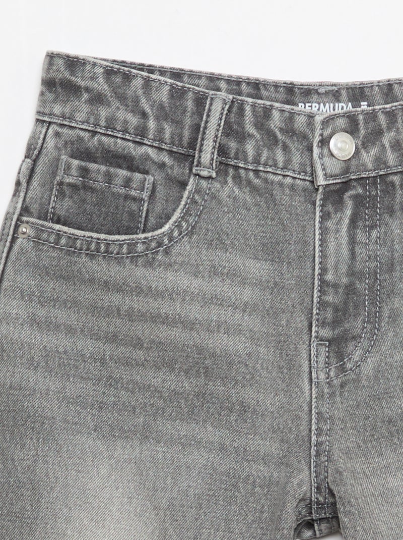 Slim Fit Stretch Cotton Denim Bermuda Shorts Grey - Kiabi