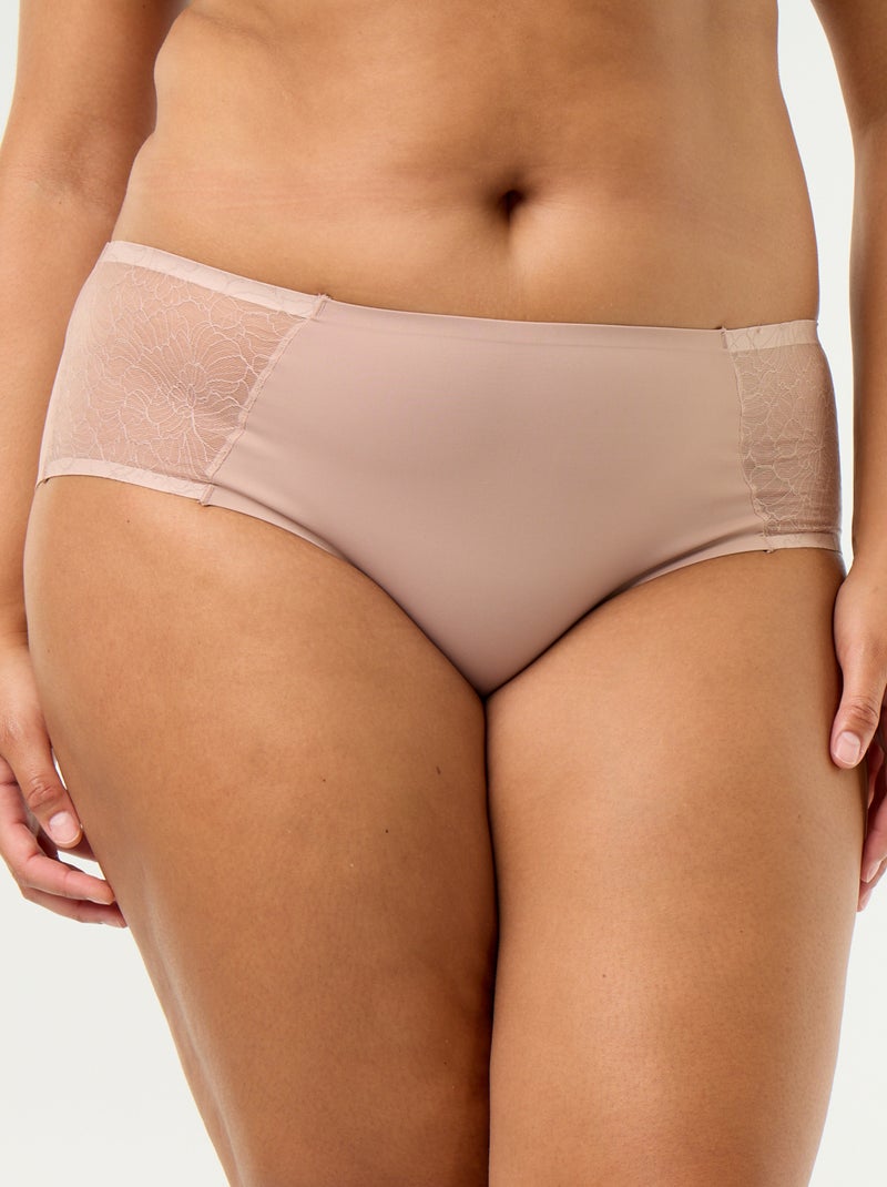 Slip a vita alta in microfibra con pizzo Beige - Kiabi