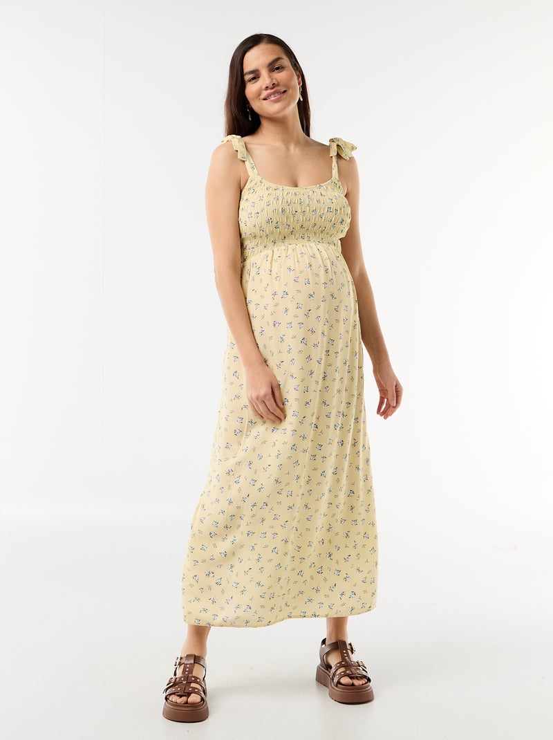 Smocked Long Maternity Dress Yellow - Kiabi