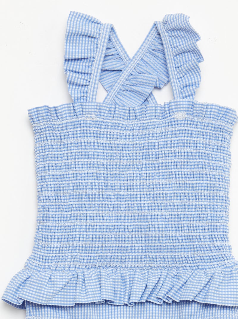 Smocked Ruffled One-Piece Swimsuit Blue - Kiabi