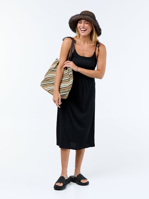 Smocked solid short dress - Kiabi