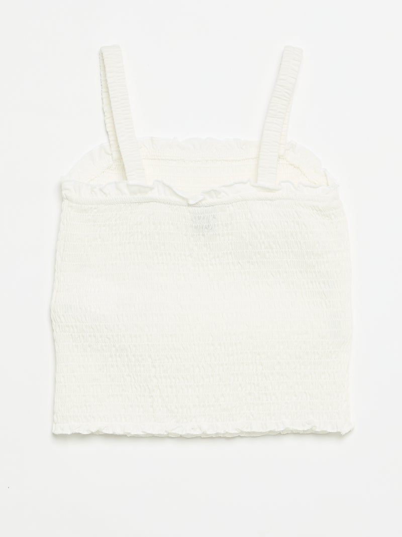 Smocked Strappy T-shirt White - Kiabi