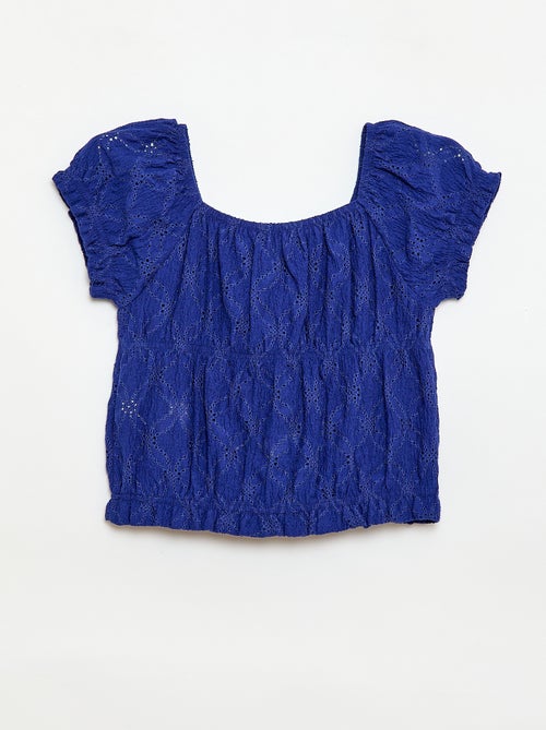 Smocked T-Shirt mit englischer Stickerei - Kiabi