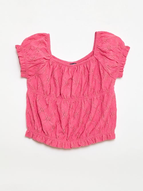 Smocked T-Shirt mit englischer Stickerei - Kiabi