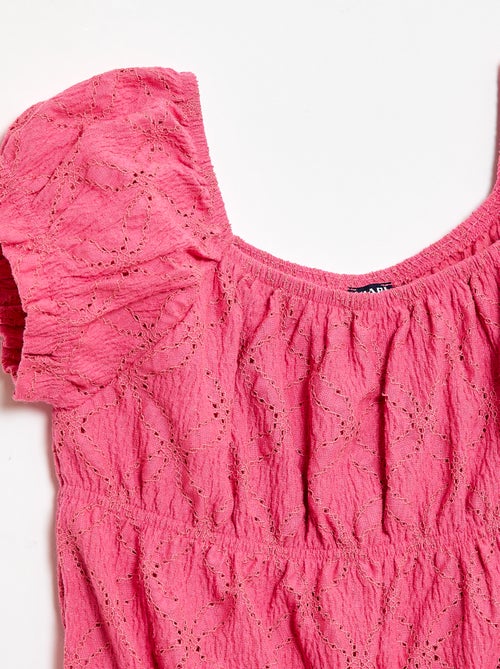 Smocked T-Shirt mit englischer Stickerei - Kiabi