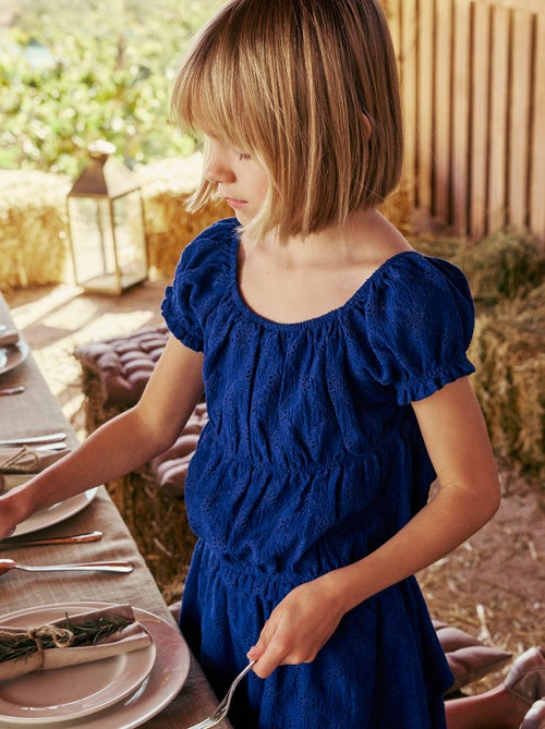 Smocked T-shirt with Broderie Anglaise - Kiabi