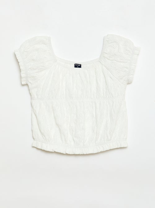 Smocked T-shirt with Broderie Anglaise - Kiabi