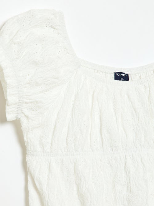Smocked T-shirt with Broderie Anglaise - Kiabi