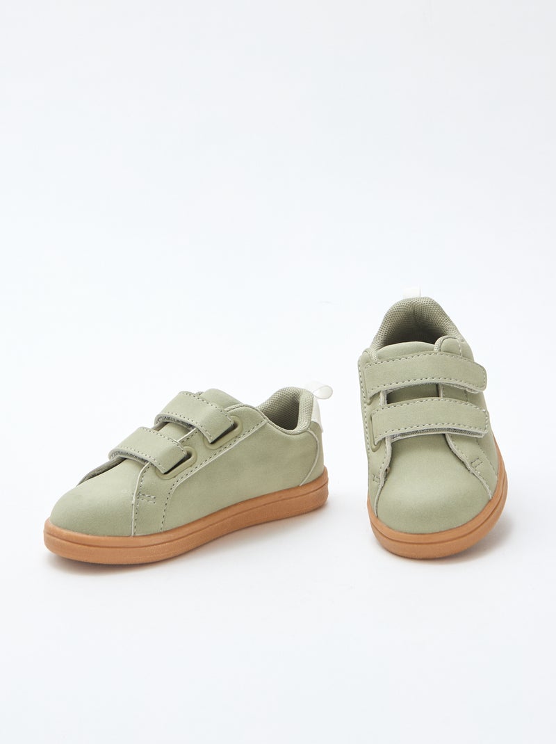 Sneakers basse con velcro in suede bicolore Verde - Kiabi