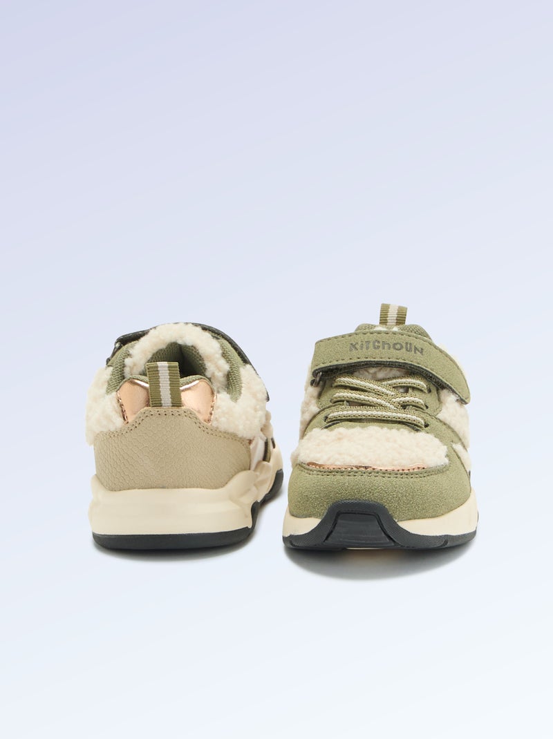 Sneakers in Wildlederimitat und Lammfell-Optik Kaki - Kiabi
