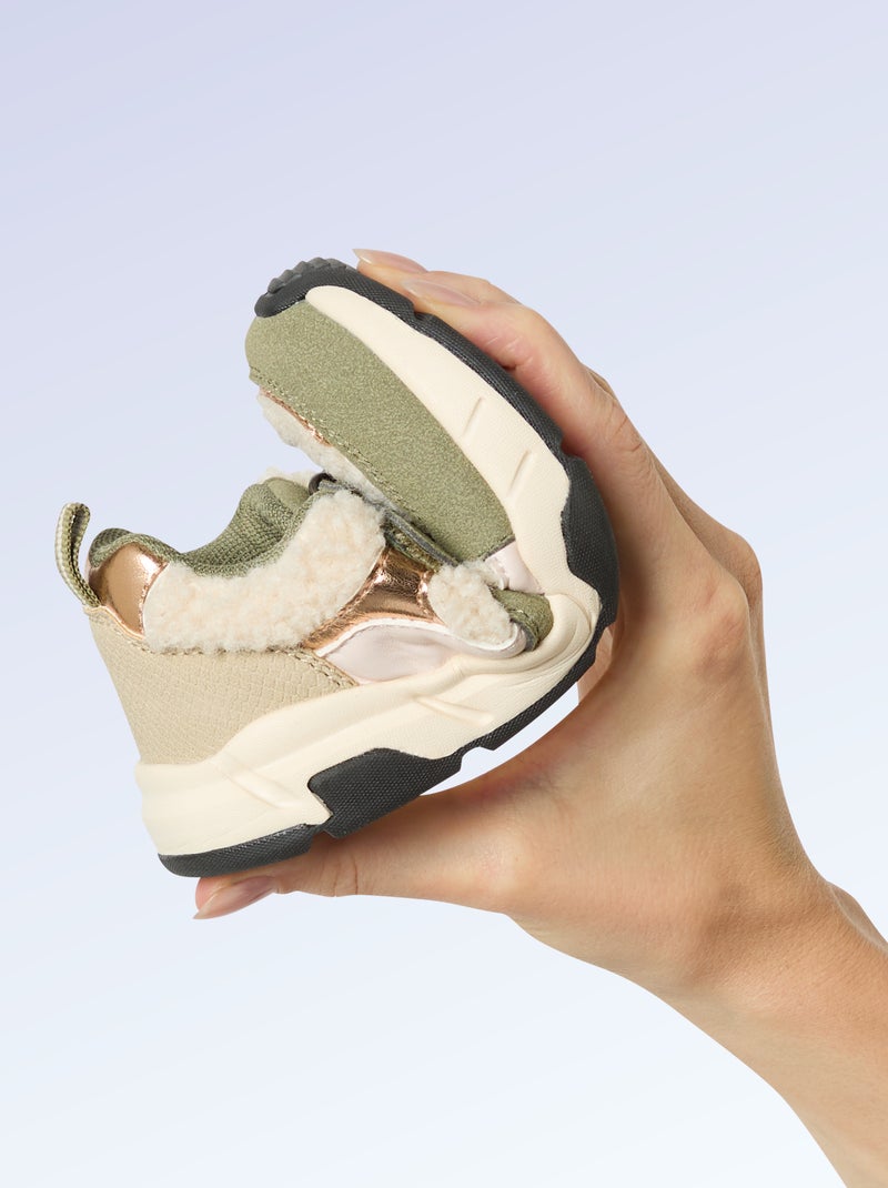 Sneakers in Wildlederimitat und Lammfell-Optik Kaki - Kiabi