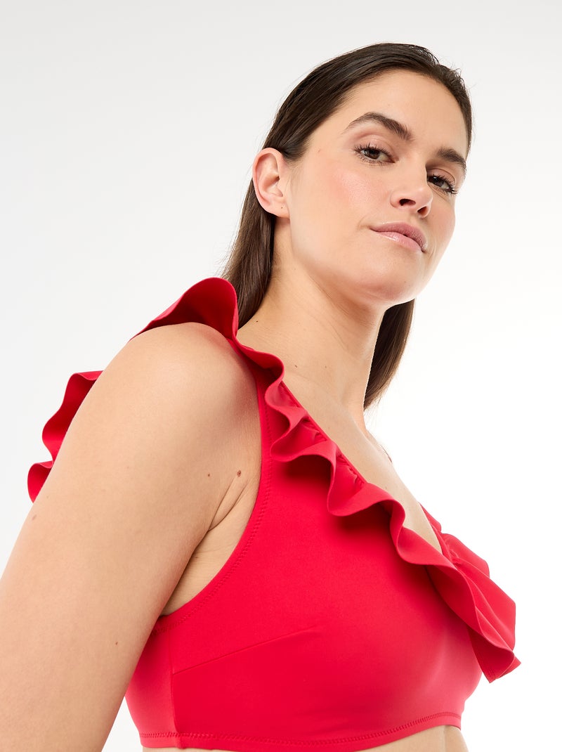Soft Microfiber Ruffled Swimsuit Top Red - Kiabi