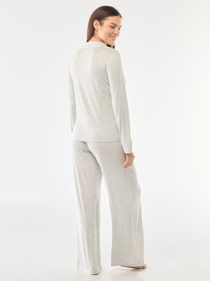 Soft Stretch Knit Long Pajama Set - 2 Piece Grey - Kiabi