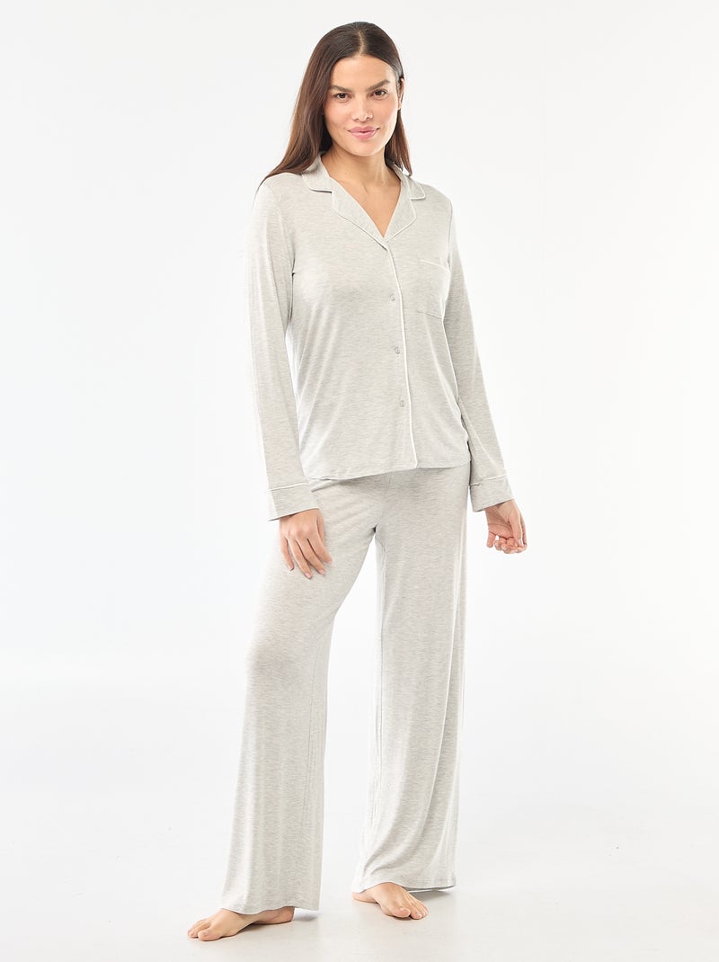 Soft Stretch Knit Long Pajama Set - 2 Piece Grey - Kiabi