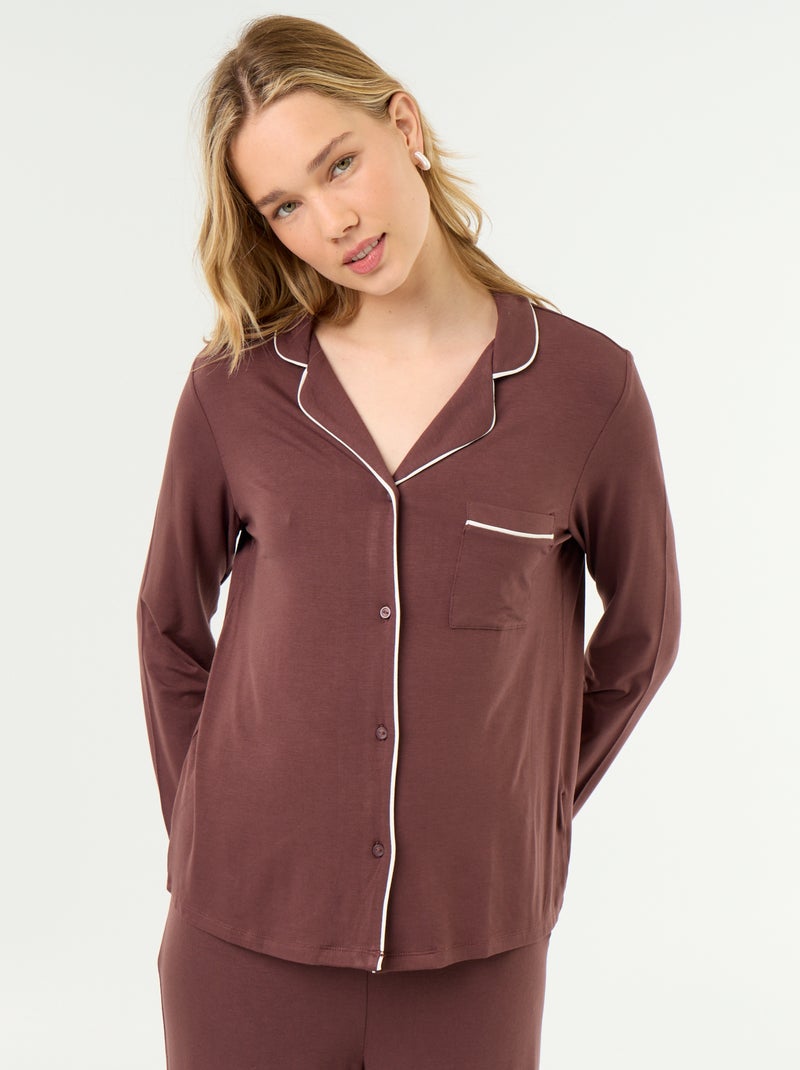 Soft Stretch Knit Long Pyjamas - 2-Piece Set Brown - Kiabi